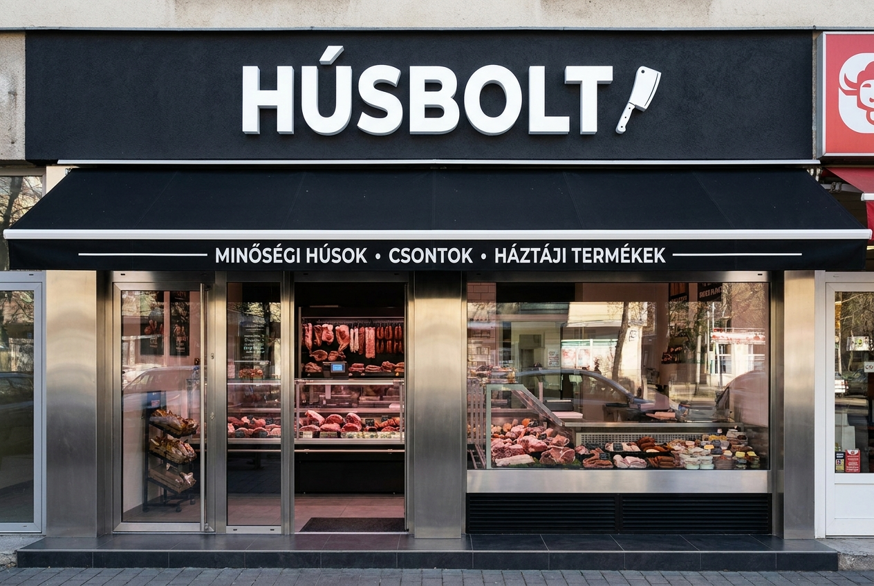 Hentesüzlet plasztikus betűs cégtáblája
